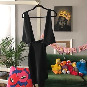 NBD black plunging bat wing short dress form fitting bodycon sexy size small